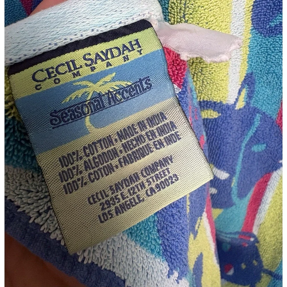 Cecil Saydah Vintage 90s Neon Multicolor Fish Frutiger 62x26 Beach Towel